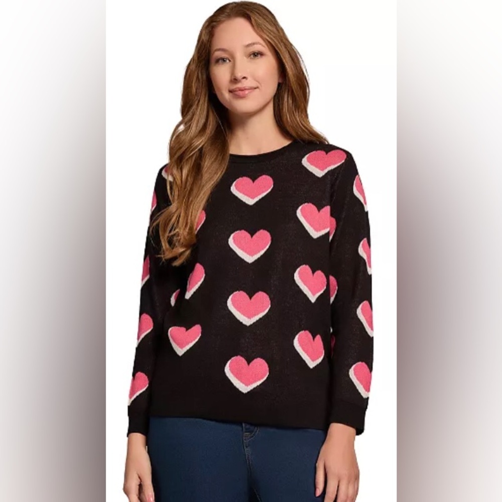 NEW Jones New York Scatter‎ Heart Crewneck Sweater